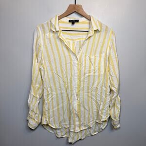 Velvet Heart Women's Button Front Long Sleeve Striped Blouse Yellow Size Medium